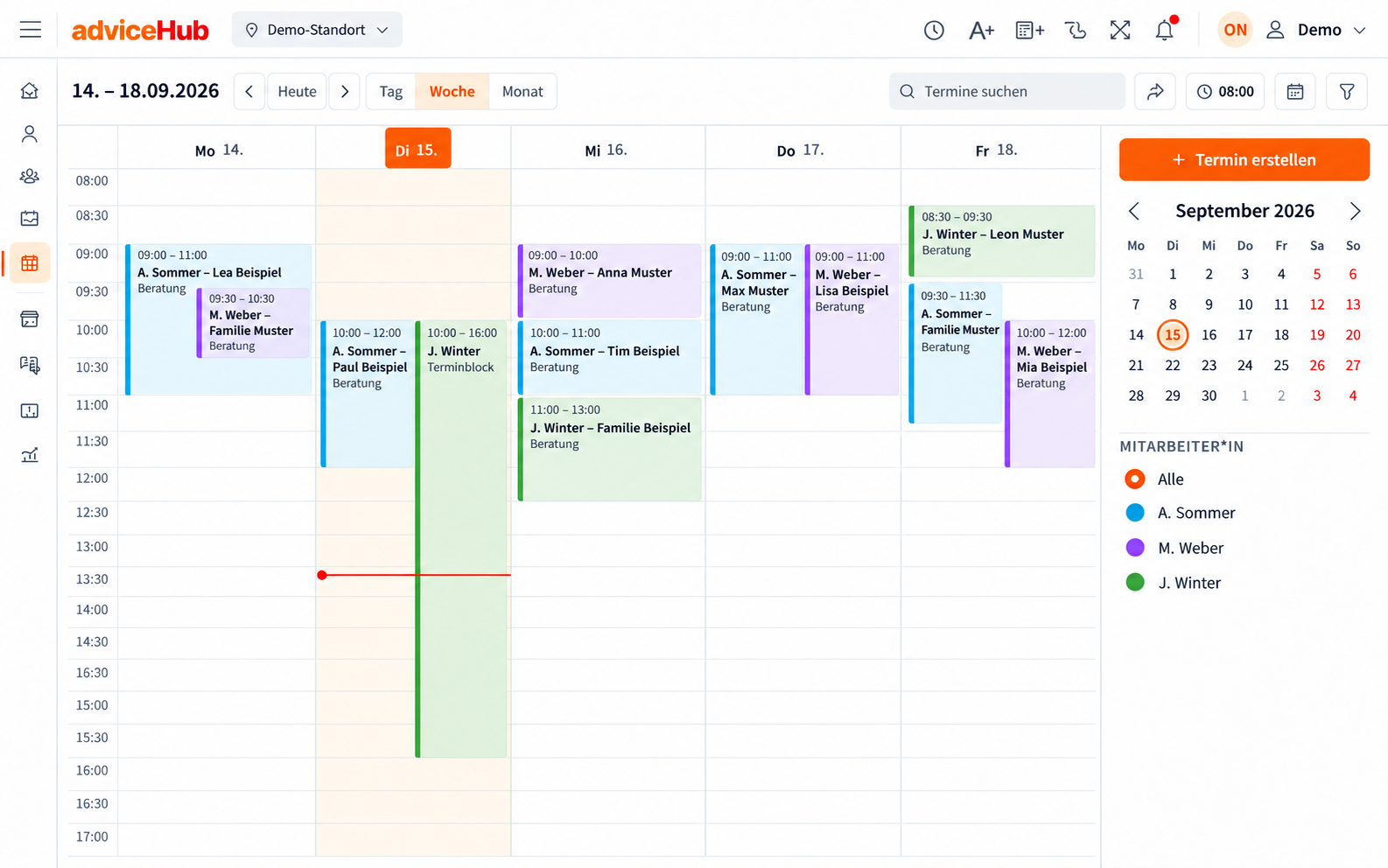 AdviceHub Wochenkalender mit beispielhaften Terminen AdviceHub Wochenkalender mit beispielhaften Terminen